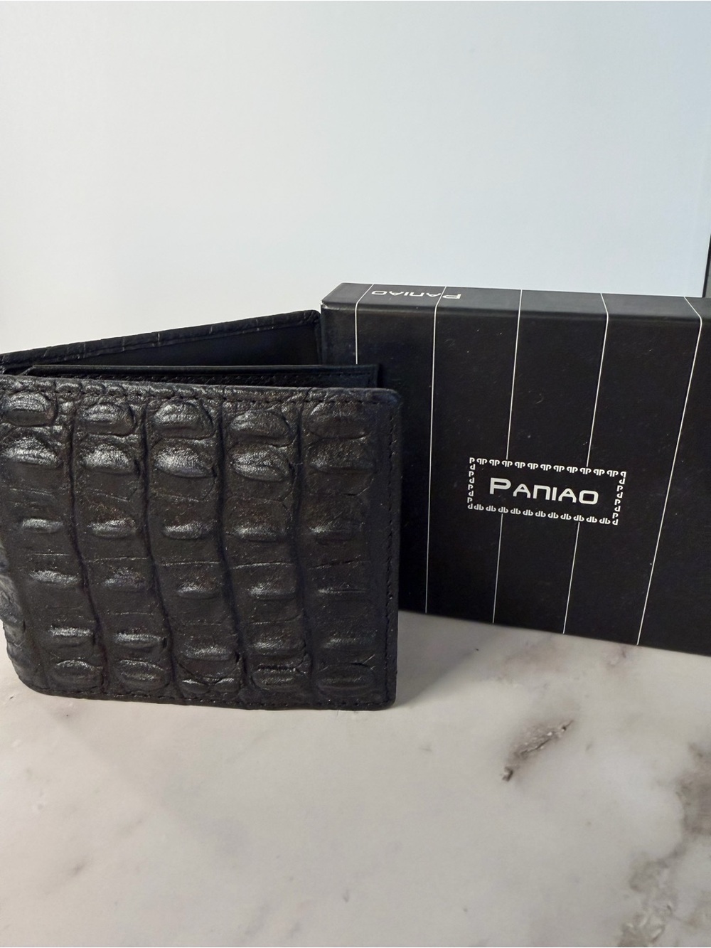 Black Croc-Texture Bi-Fold Wallet